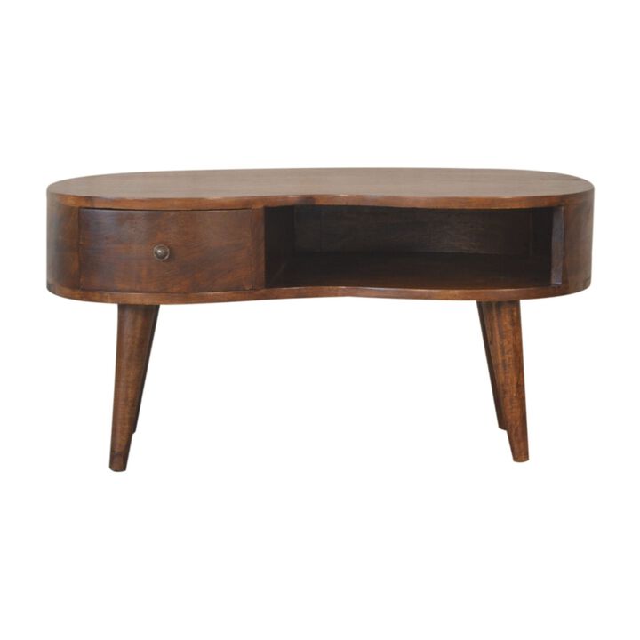 Solid Wood 1 Drawer Chestnut Wave Coffee Table