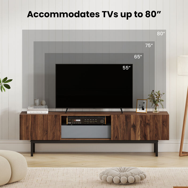 Modern TV Cabinet for TVs with Drawer Mid Century Design for Living Room-Walnut image number 5