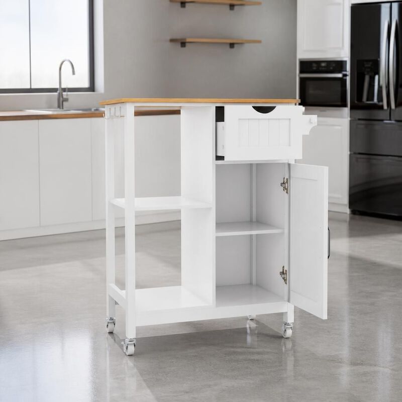 ELEMENT ACE Portable Mobile Kitchen Island Cart with Storage Cabinet, Rolling Table with Drawer, Spice Rack and Towel Rack on Wheels for Extra Kitchen Storage image number 3