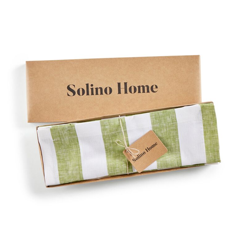 Solino Home Cabana Stripe 100% Linen Placemats &ndash; Set of 4, 14 x 19 in, Machine Washable, Holiday and Everyday Dining