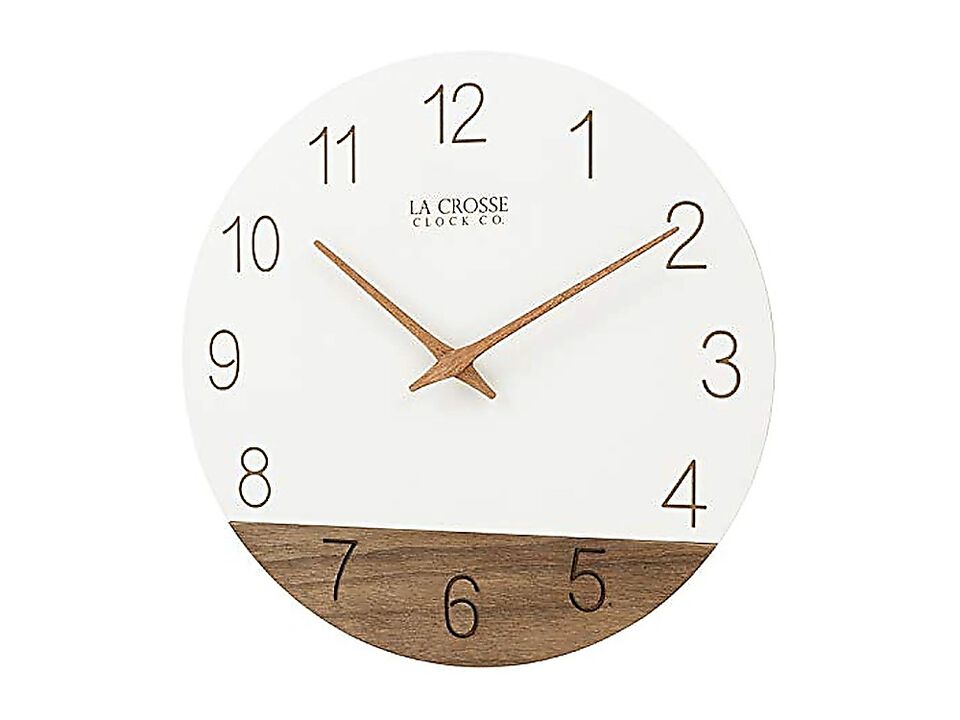 La Crosse Clock 404 3630B 12 Inch Ivory Sierra Wood Quartz Analog Wall
