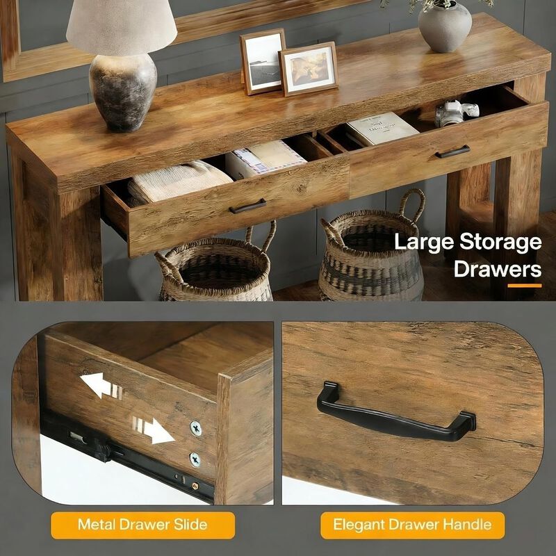 Tribesigns Country Rustic Wood Console Table with Drawers image number 8