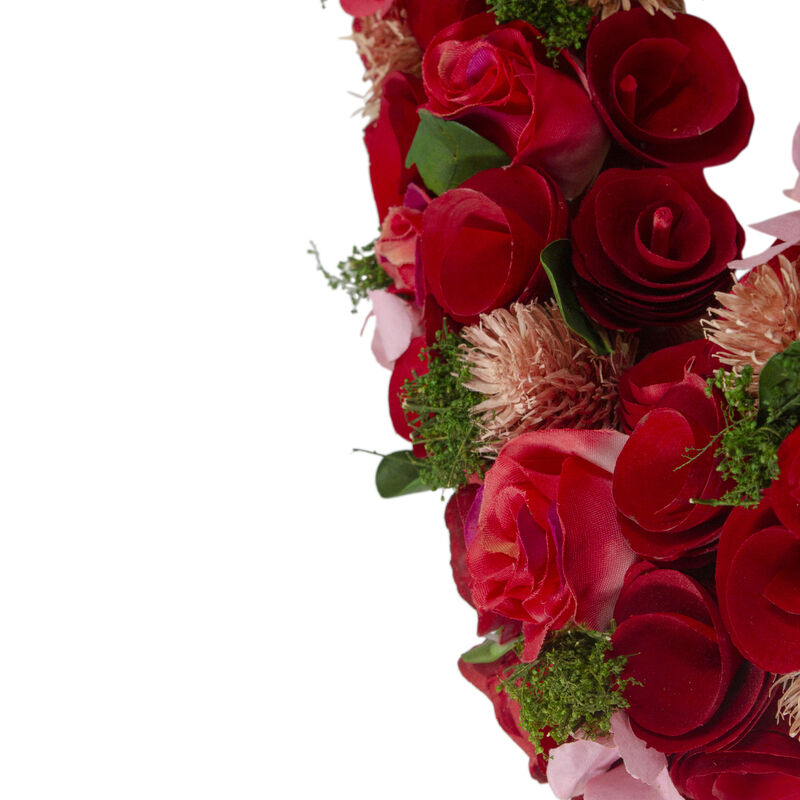 10" Red Wooden Rose Floral Heart Shaped Artificial Valentine's Day Wreath image number 3