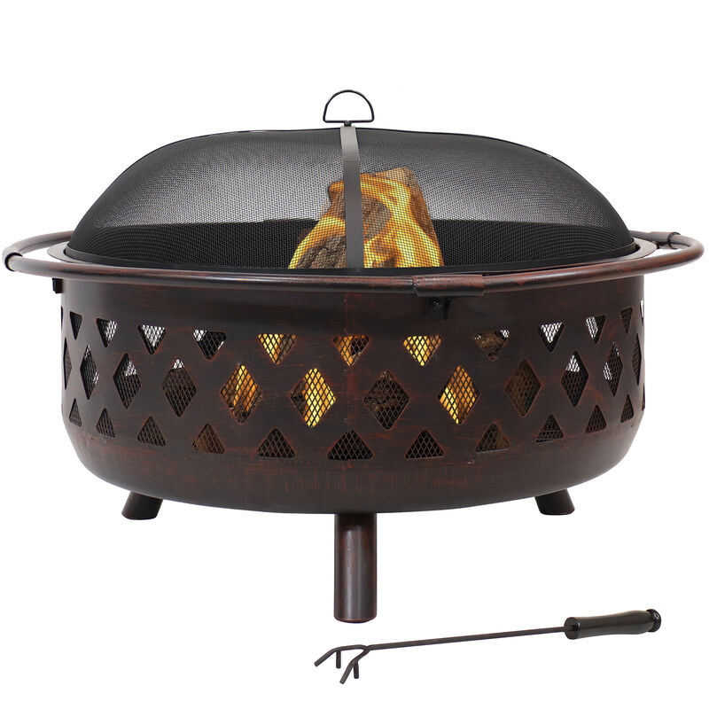 Sunnydaze 36 in Crossweave Steel Fire Pit with Screen and Poker