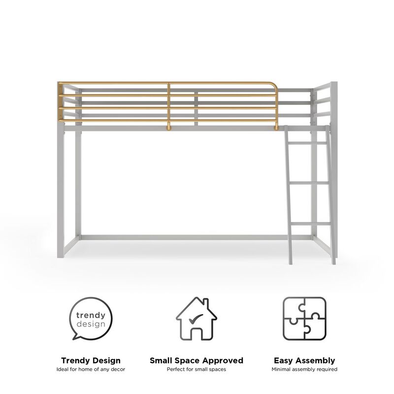 Little Seeds Monarch Hill Haven Twin Size Metal Junior Loft Bed, Dove Gray/Gold Bars