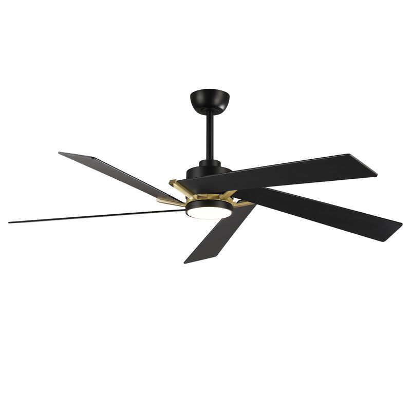 60" Modern Industrial Black Reversible Dimmable 5 Aero Blades Ceiling Fan with Light and Remote image number 0