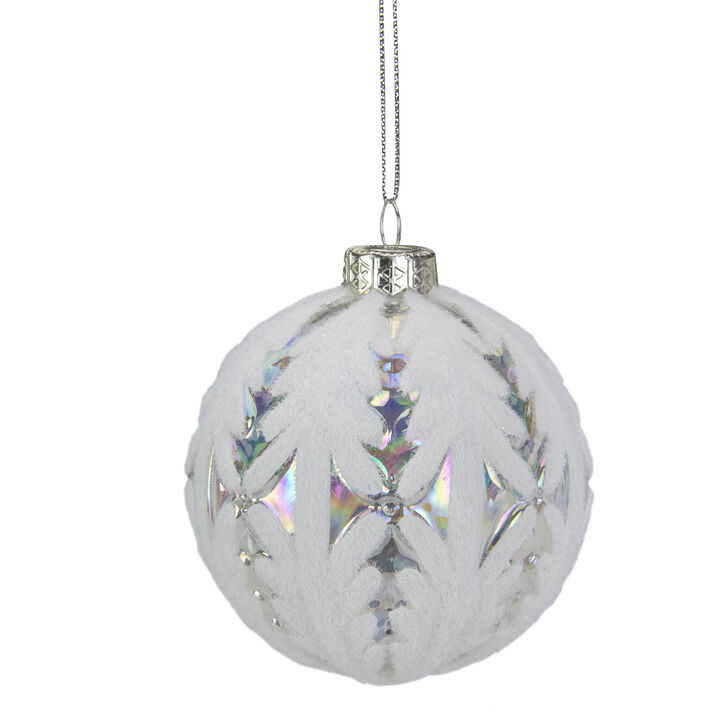 3.25" Clear Iridescent with White Frost Glass Ball Christmas Ornament