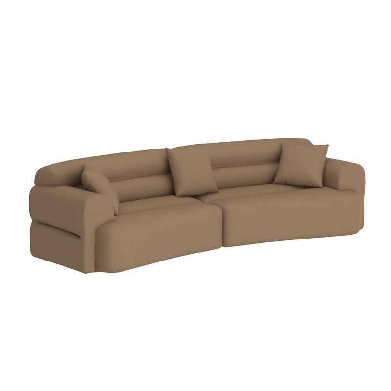 FUFU&GAGA Large Curved Sofa with 3 Throw Pillows & Armrests, Padded Upholstered Cushions, (110 in. W x 43.3 in. D x 31.5 in. H, Seat Depth 25.9 in.), Chocolate Brown