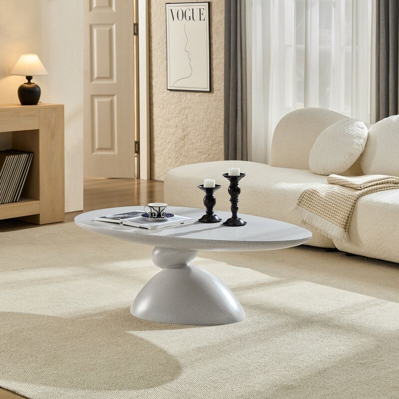 47.27 Inch Lucky Stone Oval Coffee Table Modern Minimalist Fiberglass Center Table image number 2