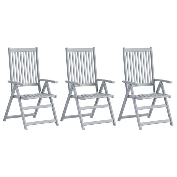 vidaXL Garden Reclining Chairs 3 pcs Gray Solid Acacia Wood
