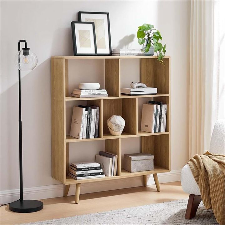 Modway EEI-2529-CHA Transmit 7 Shelf Wood Grain Bookcase, Charcoal