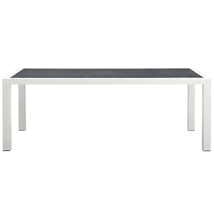 Square outdoor dining table with aluminum construction, weather-resistant design