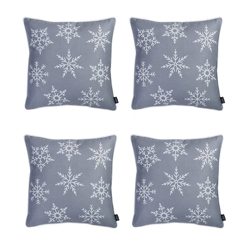Homezia Set of 4 Gray and White Snowflakes Throw Pillows