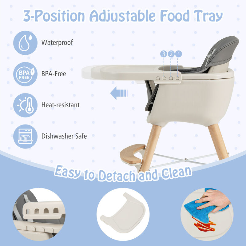 3-in-1 Convertible Wooden High Chair with Cushion