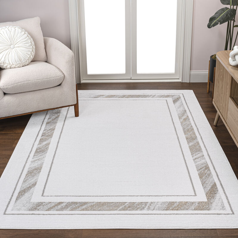 Athens Classic Border Marble Pattern High-Low Area Rug