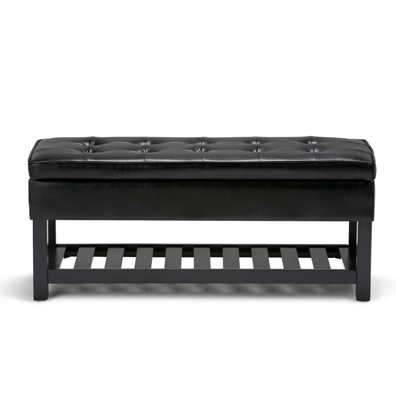 Cosmopolitan 44 inch Wide Transitional Rectangle Storage Ottoman Bench with Open Bottom in Midnight Black Faux Leather image number 1