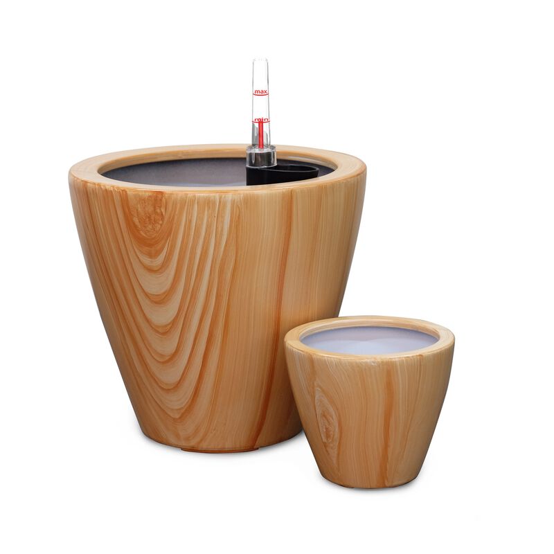 2-Pack 10 in. Light Wood Plastic Self-watering Planter Pot image number 0