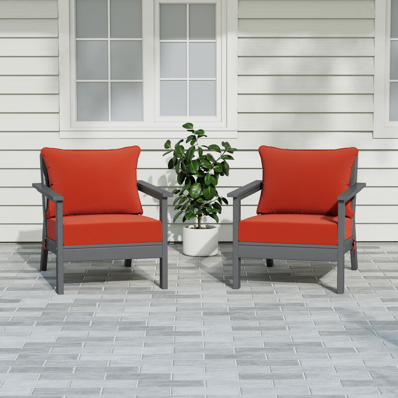 WestinTrends Outdoor Modern HDPE Patio Club Chairs with Deep Seat Cushions (Set of 2)