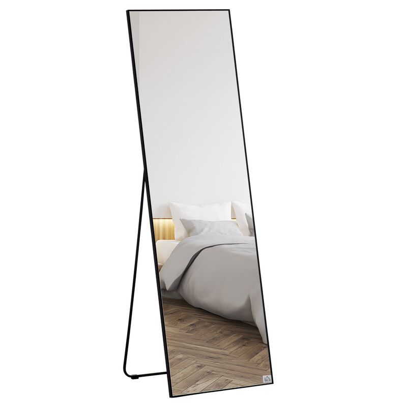 Black Dressing Mirror: Full-Length Aluminum Frame, Floor/Wall Mount