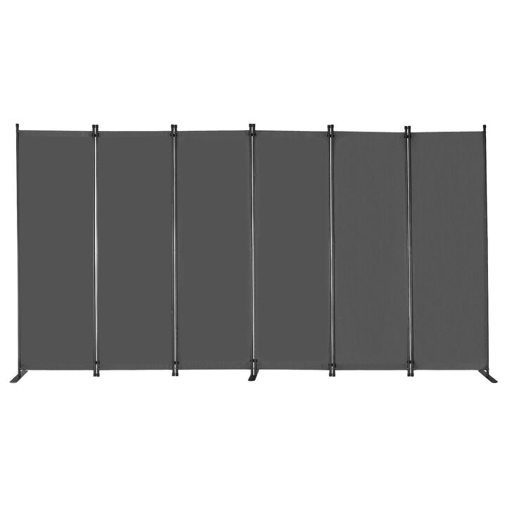 Folding Room Divider with 6 Panels, Portable Privacy Screen for Office, Bedroom & Living Room-Grey