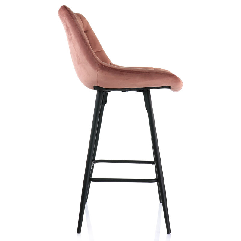Elama 2 Piece Velvet Tufted Bar Chair in Pink with Metal Legs