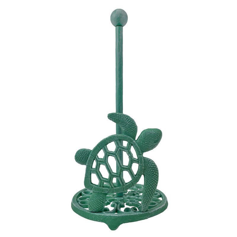 Sea Turtle Cast Iron Paper Towel Holder &ndash; Stunning 13&rdquo; Tall Coastal Home Decor image number 0