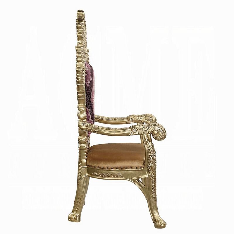 Rexx Dining Armchair Set of 2, Crown Top, Nailhead Trim, Gold and Red - Benzara image number 1