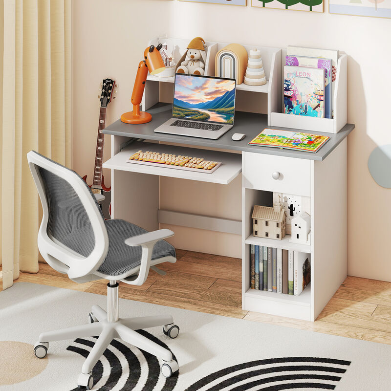 Kids Study Desk with Hutch Drawer Shelves and Keyboard Tray image number 3