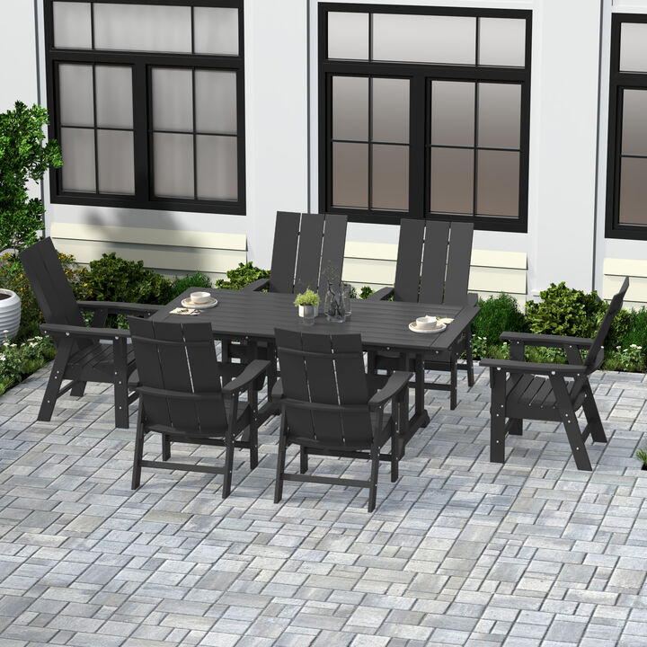 WestinTrends 7 Piece Outdoor Patio Dining Table and Modern Adirondack Armchair Set