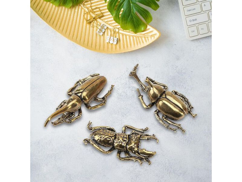 Set of 3 Brass Insect Wall Decor Beetle Figurine Ornament for Living Room image number 1