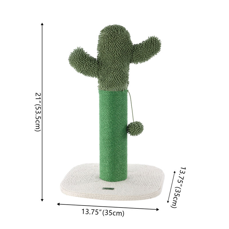Pecos Modern Jute Cactus Cat Scratching Post with Fuzzy Toy