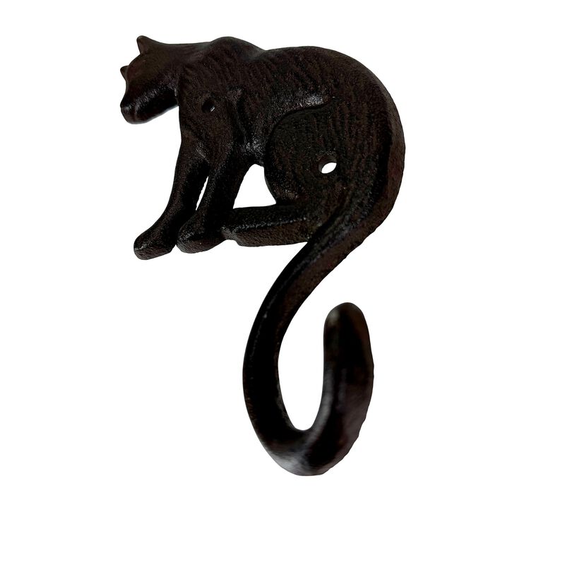 Set Of 3 Cast Iron Cat Wall Hooks Aged Brown Rustic 65 In Decorative image number 2