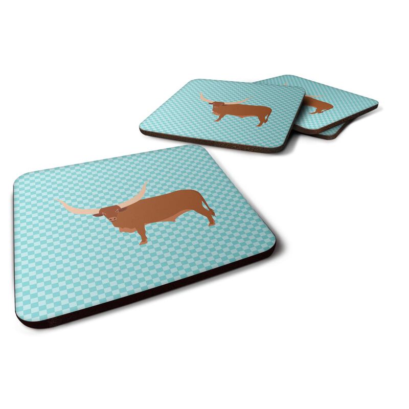 Caroline's Treasures Ankole-Watusu Cow Blue Check Decorative Coasters, 3.5, Multicolor