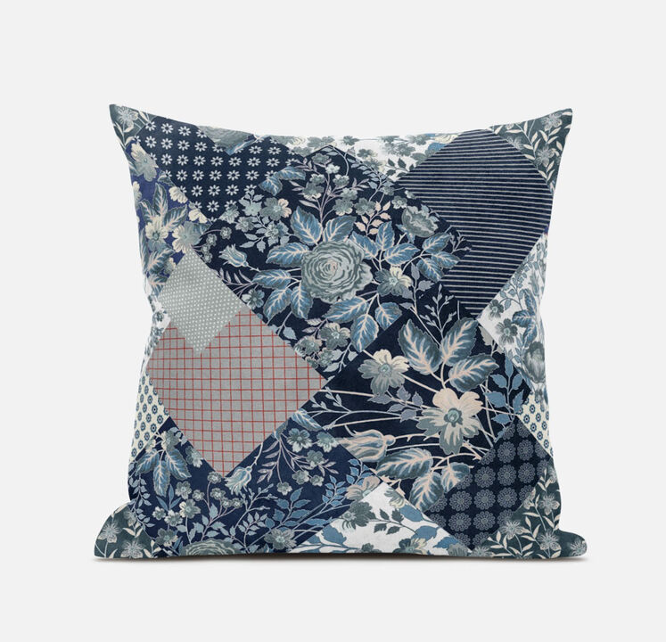 Homezia 20" Deep Blue Gray Floral Zippered Suede Throw Pillow