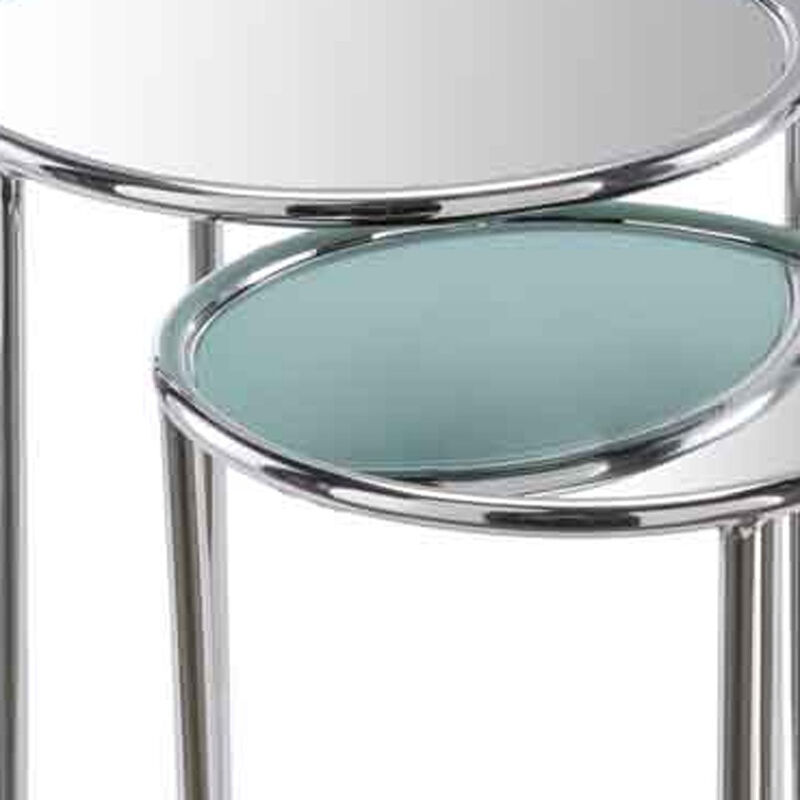 Hivvago 22 Inch  Silver Aluminum Round Mirrored End Table