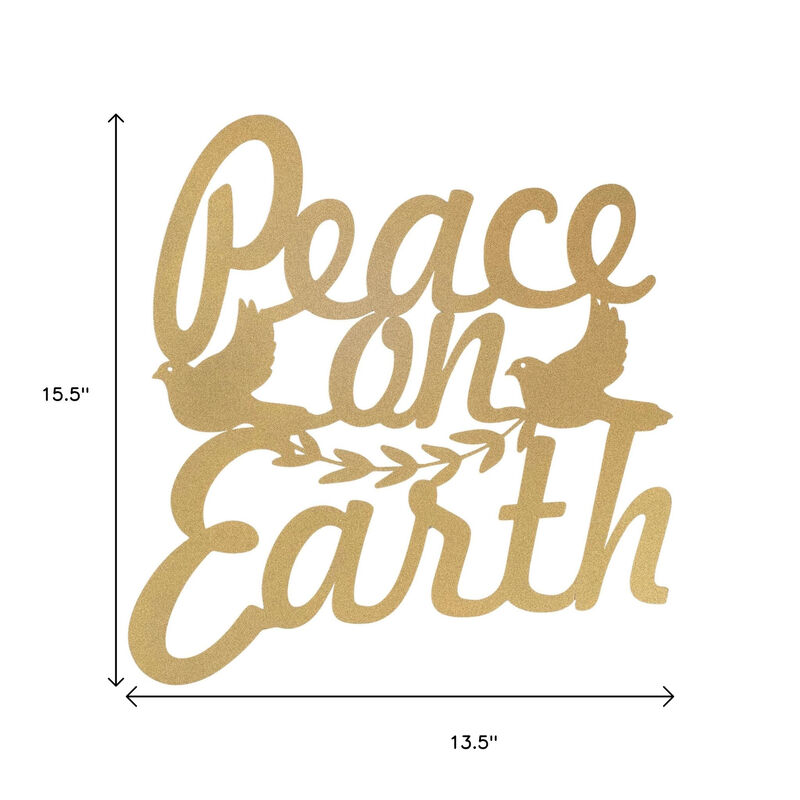 HomeRoots 16" X 14" Gold Metal Peace On Earth Metal Text Wall Decor image number 3