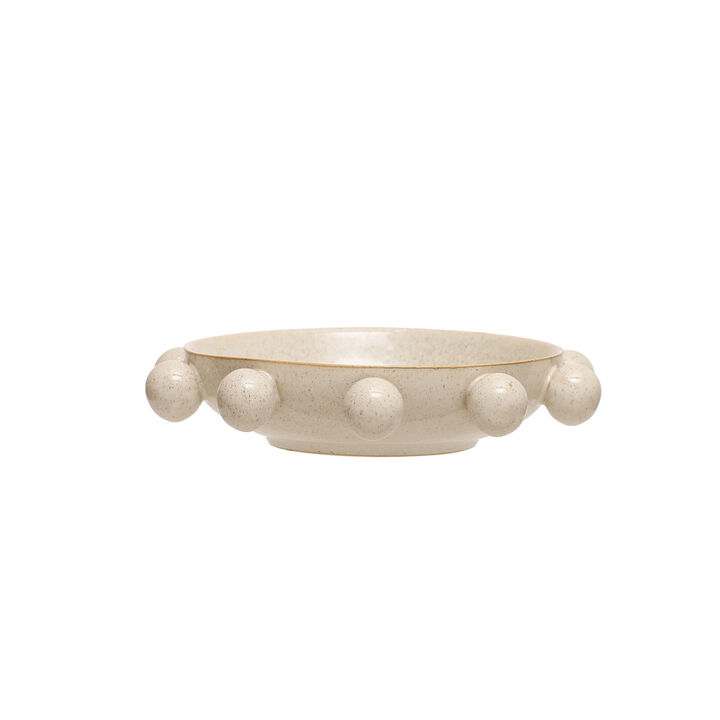 9.75 Inches Stoneware Bowl with Orbs and Reactive Glaze, Black