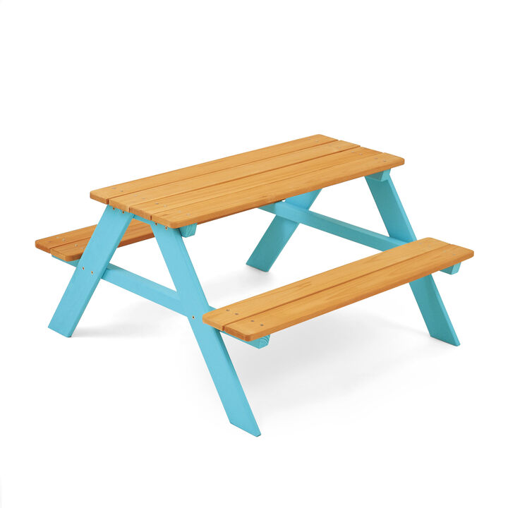 Teamson Kids - Outdoor Picnic Table & Chair Set - Wood / Aqua