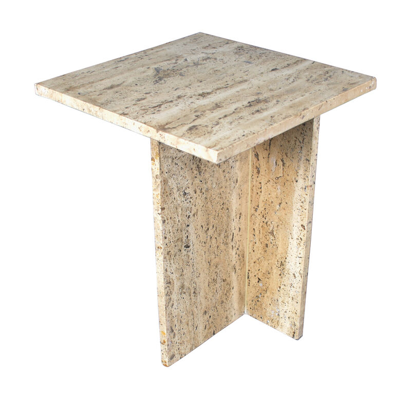 Cecil 18.5" Contemporary Natural Marble Handmade T-Shaped End Table