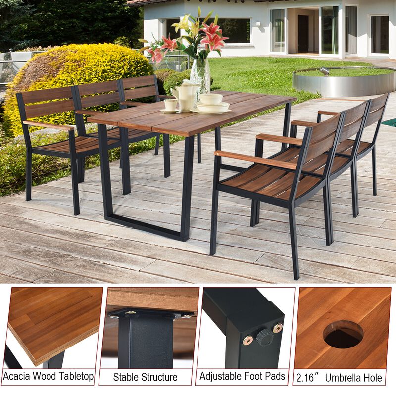 Patented 7 Pieces Patented Outdoor Patio Dining Table Set with Hole image number 8