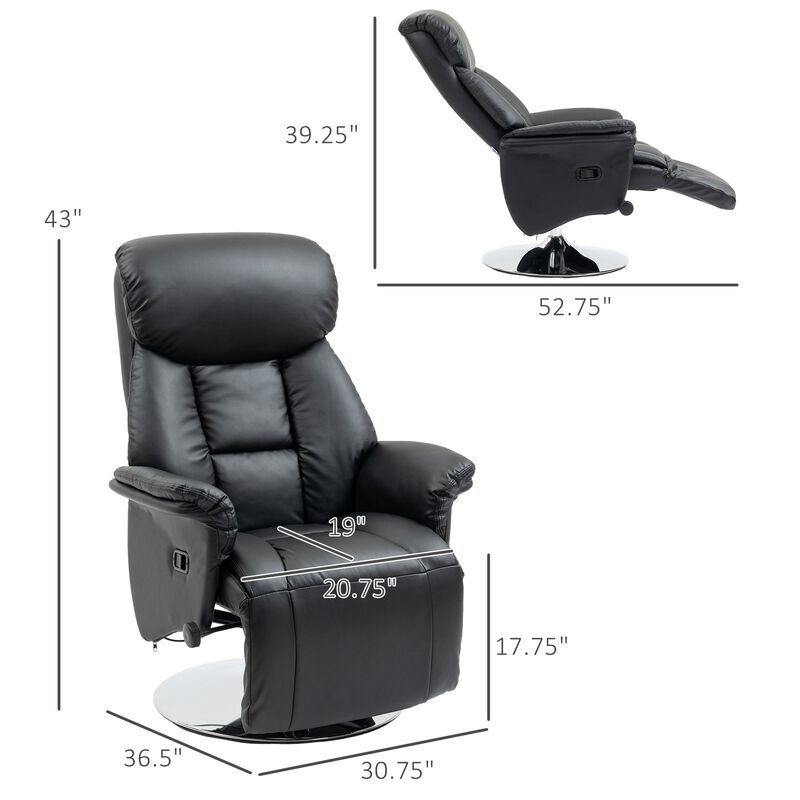 Black PU Leather Swivel Recliner: Footrest, Steel Base