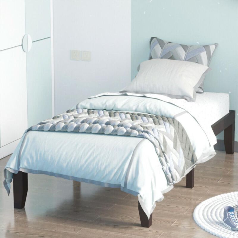 Hivvago Twin Size Rubber Wood Platform Bed Frame with Wood Slat Support