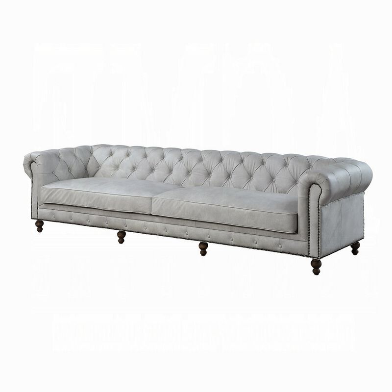 Ferry 122 Inch Chesterfield Sofa, Off White Tufted Top Grain Leather image number 3