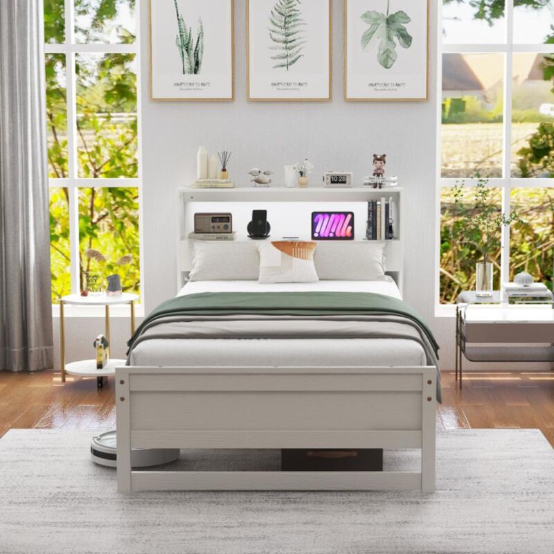 Hivvago Twin Size Bed Frame with Storage Headboard and Charging Station