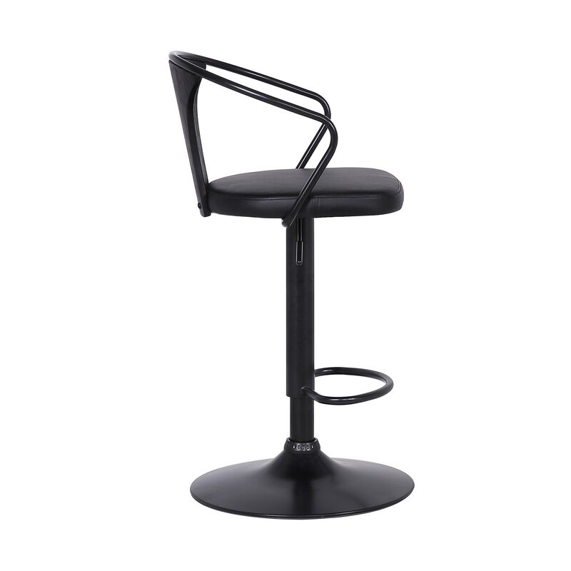 Adjustable Leatherette Swivel Barstool with Curved Back, Black - Benzara