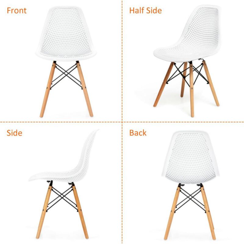 Hivvago 4 Pieces Modern Plastic Hollow Chair Set with Wood Leg