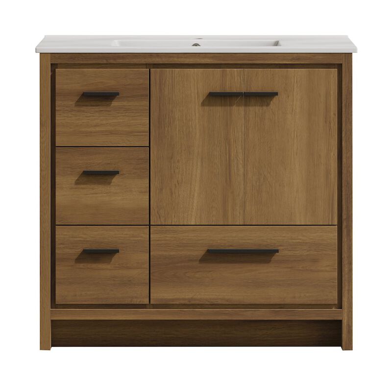 Virage 36" Freestanding Bathroom Vanity in Brown Oak with Sink Top image number 0