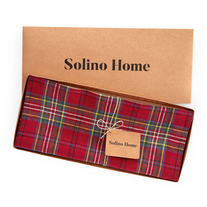 Solino Home 100% Pure Linen Table Runner - Classic Tartan Plaid