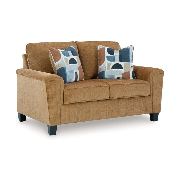 Erin Loveseat, 2 Accent Throw Pillows, 61 Inch Light Brown Polyester - Benzara