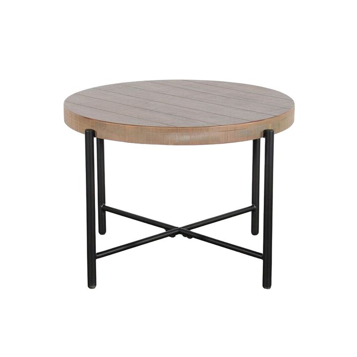 Reena End Table, Light Brown Mahogany, Black Metal, Round 28 Inch
